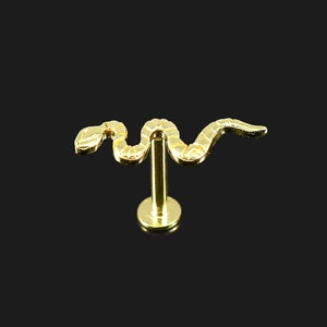 14K Gold Labret with Snake Top Design - Versatile Flat Back Stud for Cartilage, Conch, Tragus, and Helix Piercings - 16 Gauge