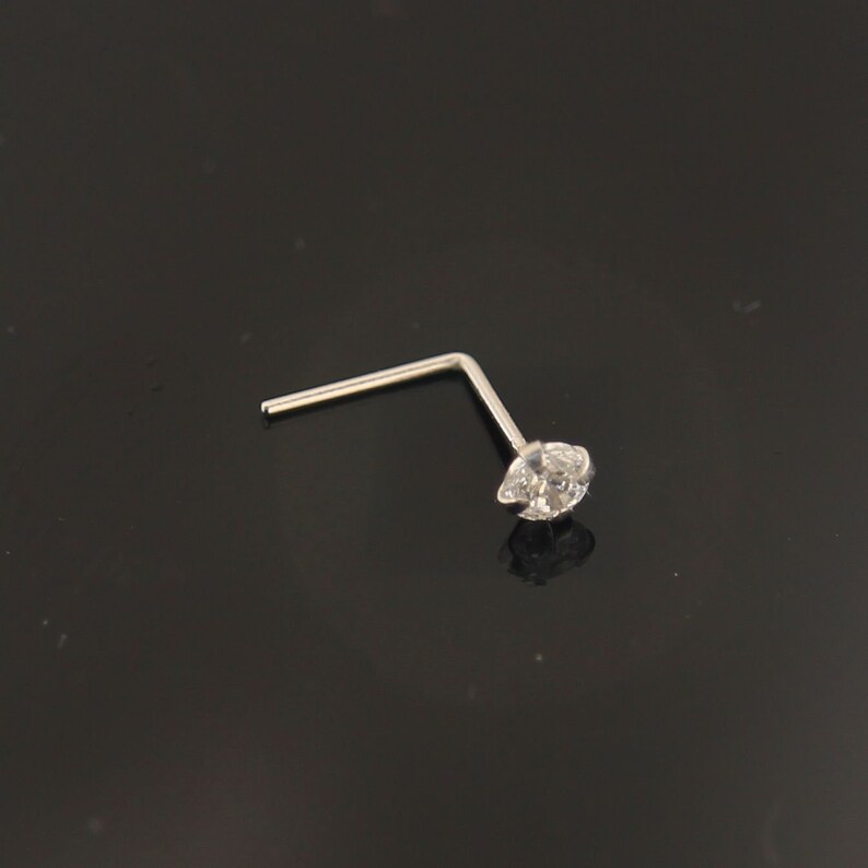 14ct White Gold Nose Stud CZ Nose Stud L Shape Nose Ring Etsy