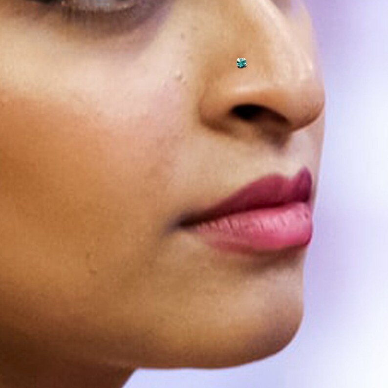 9ct Gold Nose Stud Blue CZ Nose Stud L Shape Nose Stud Tiny Etsy
