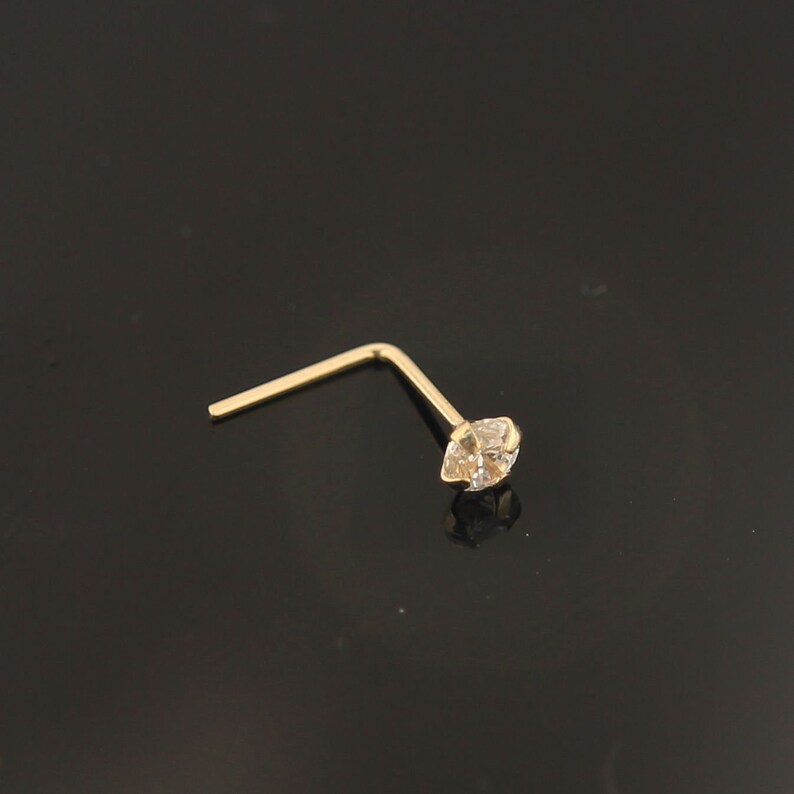 9ct Gold Nose Stud CZ Nose Stud L Shape Nose Ring Tiny Nose Etsy
