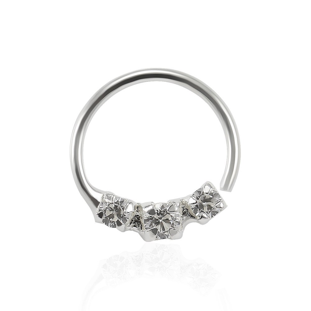 Paved 3 Crystal Nose Ring Hoop Sterling Silver Nose Ring - Etsy UK