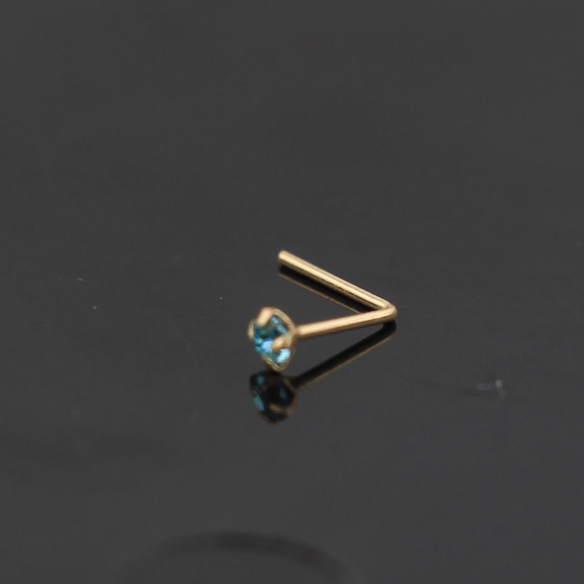 9ct Gold Nose Stud Light Blue Gemstone Nose Stud L Shape Etsy