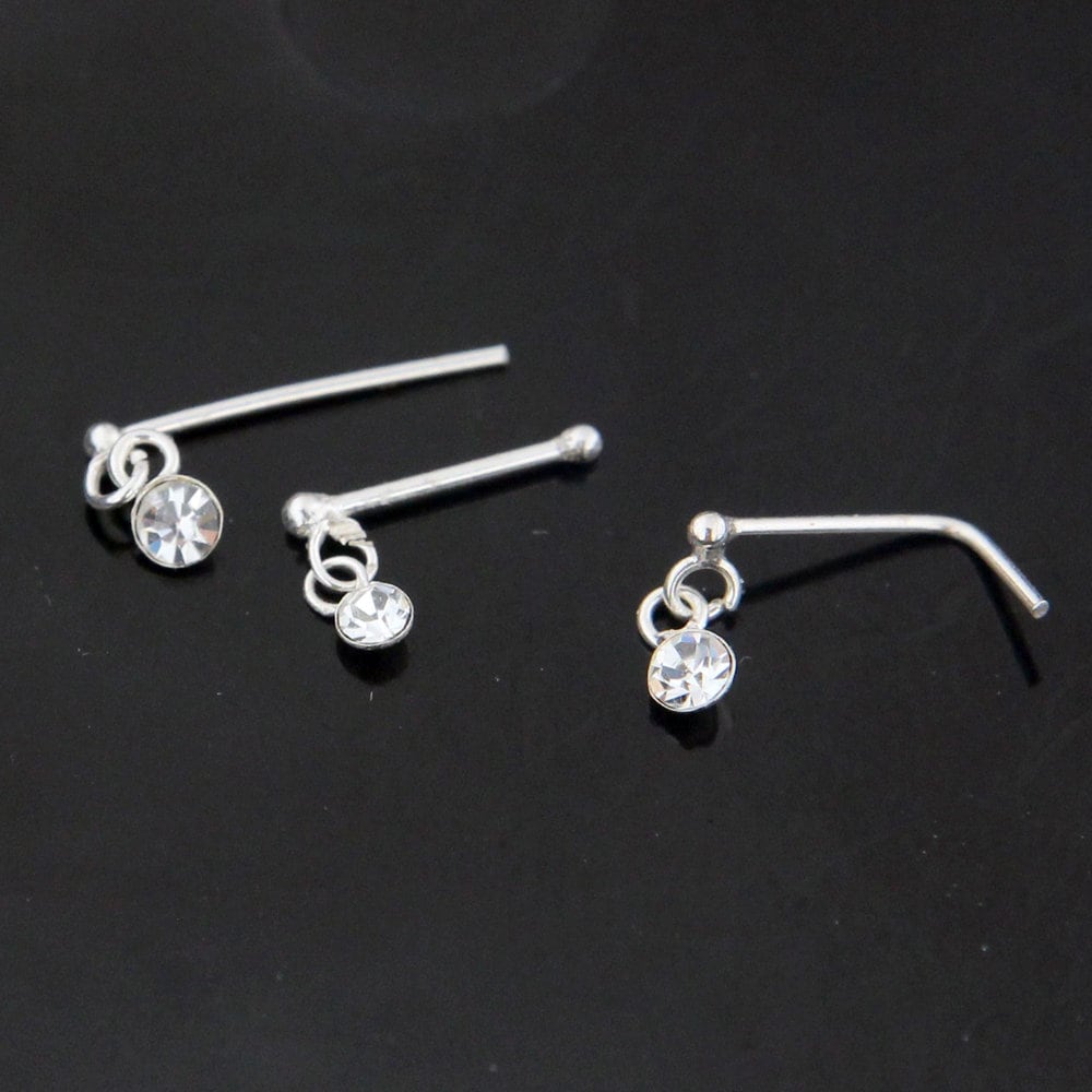 Dangling Gem Nose Stud Sterling Silver Nose Ring Nose Bone Etsy