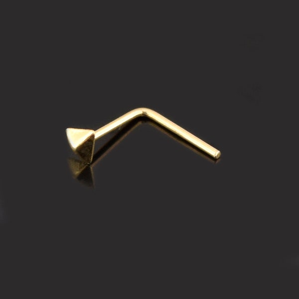 Gold 3D Triangle Nose Stud- 9K Gold Nose Ring- L Shaped Nose Stud- Thin Nose Ring- 22 Gauge Nose Ring