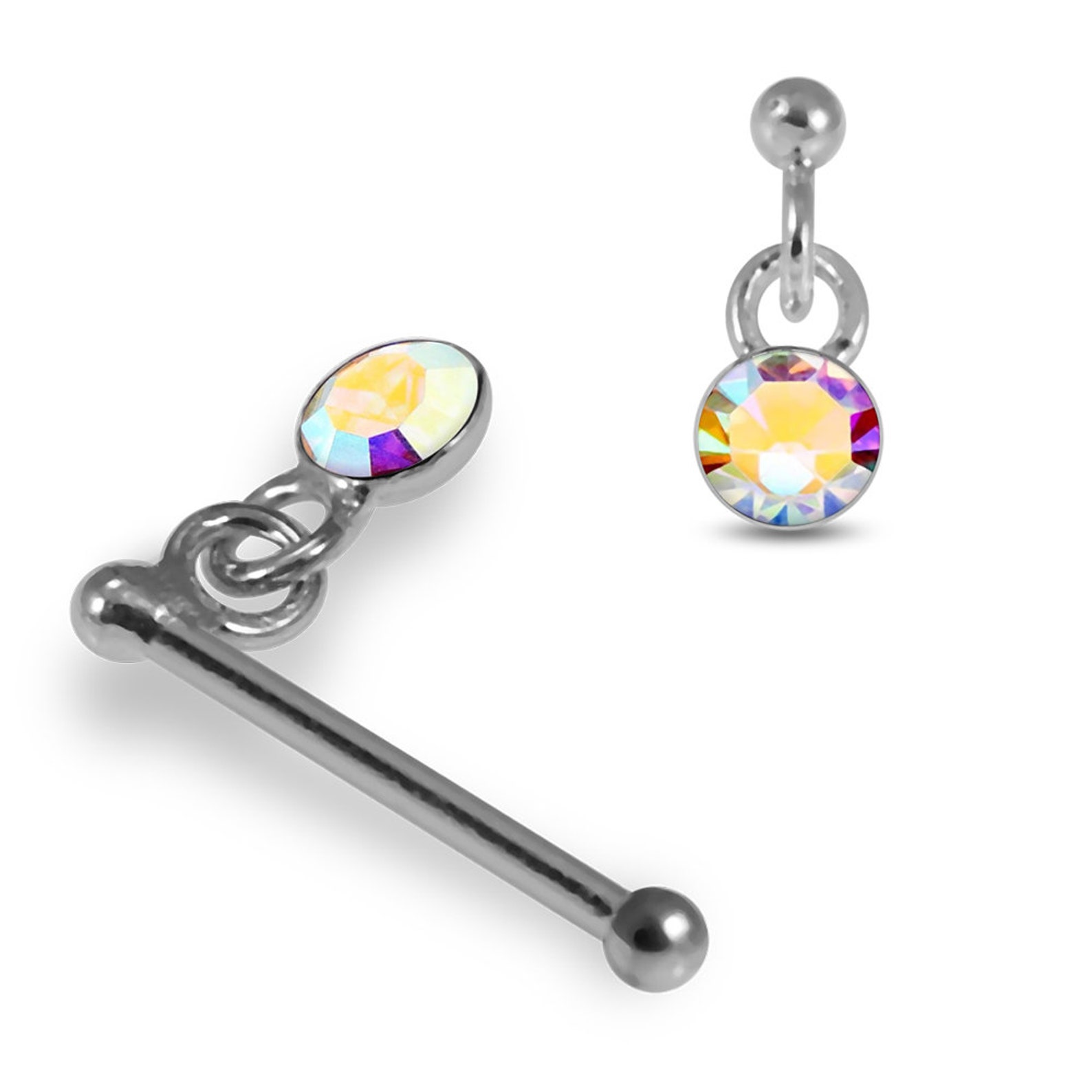 Dangling Gemstone Nose Stud Nose Bone/ L Shaped Nose Stud/ Etsy