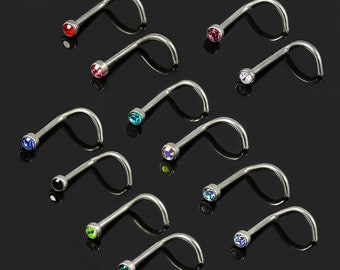 CZ Gemstone Nose Screw- G23 Titanium Nose Ring- Nose Screw Style- Thin Nose Ring- 20 Gauge Nose Ring