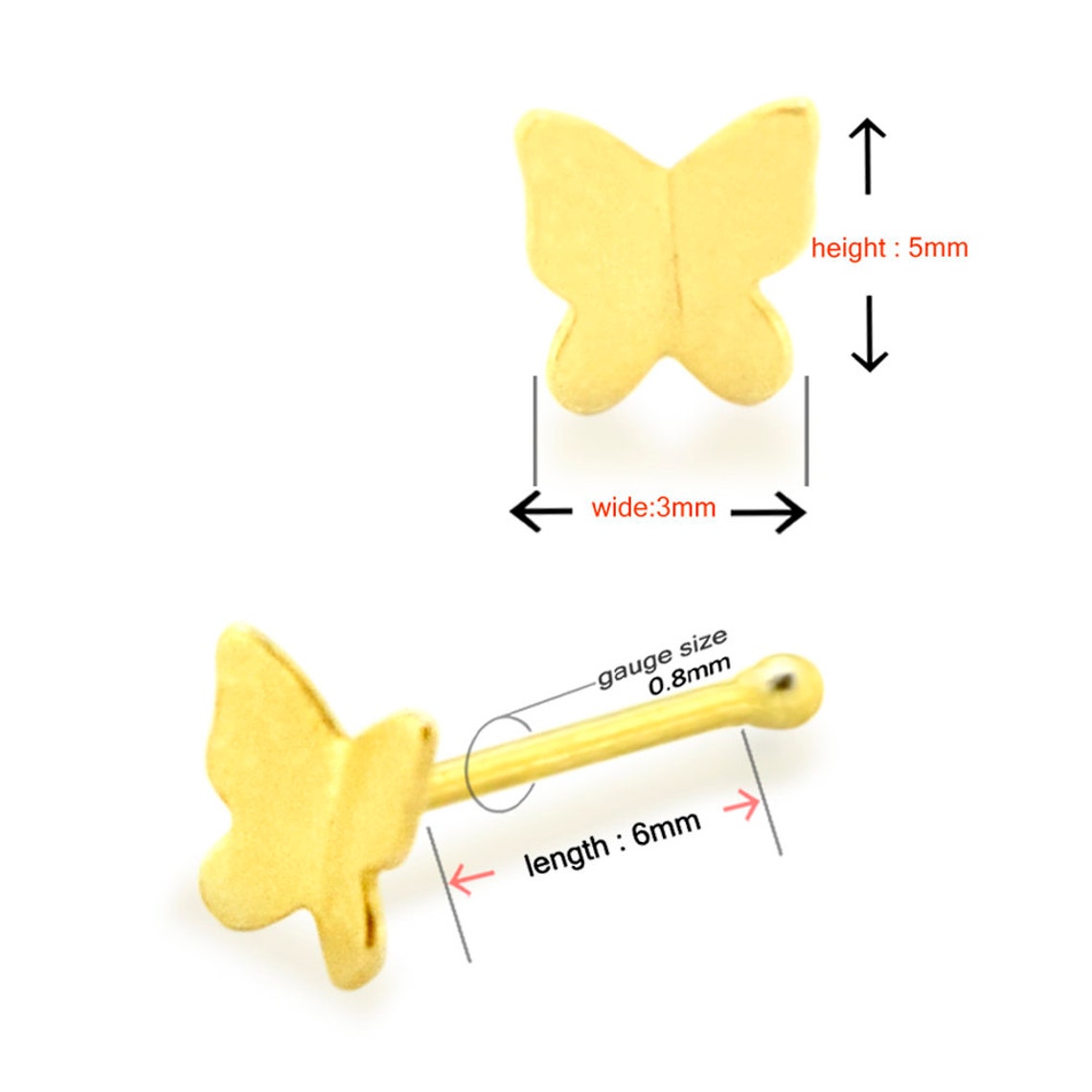 Butterfly Nose Ring 9K Solid Gold Nose Stud Nose Bone Stud Etsy UK