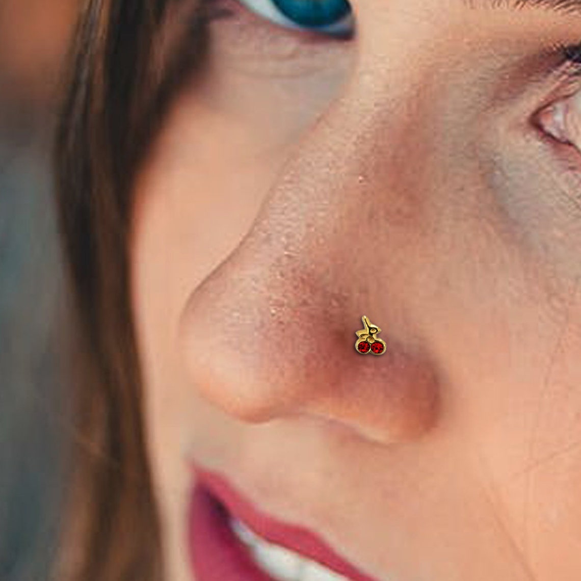 9ct Gold Nose Stud Cherry Nose Stud CZ Nose Stud Nose Bone Etsy