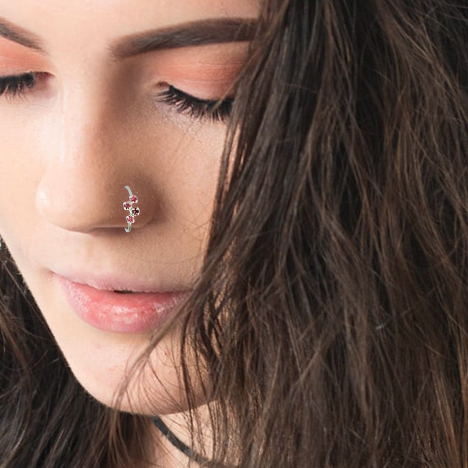 Light Pink Crystal Nose Ring Hoop Unique Nose Ring Nostril Etsy