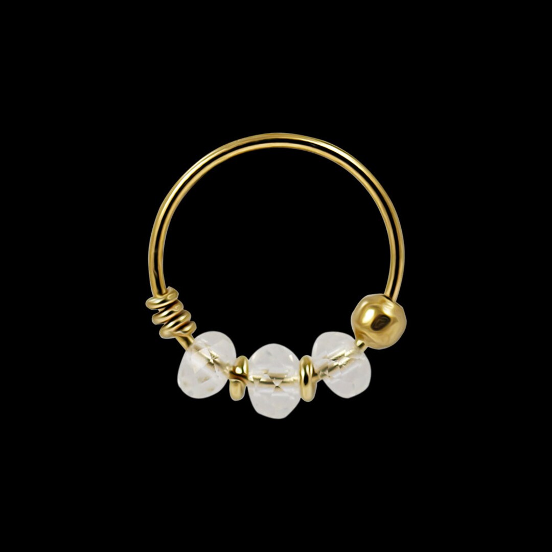 Clear Beaded Nose Ring Hoop 9ct Gold Nose Ring Dainty Nose Ring 22