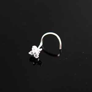 Crystal Flower Nose Stud- Sterling Silver Nose Stud- Nose Screw or L Bend Nose Ring- Thin Nose Ring- 22 Gauge