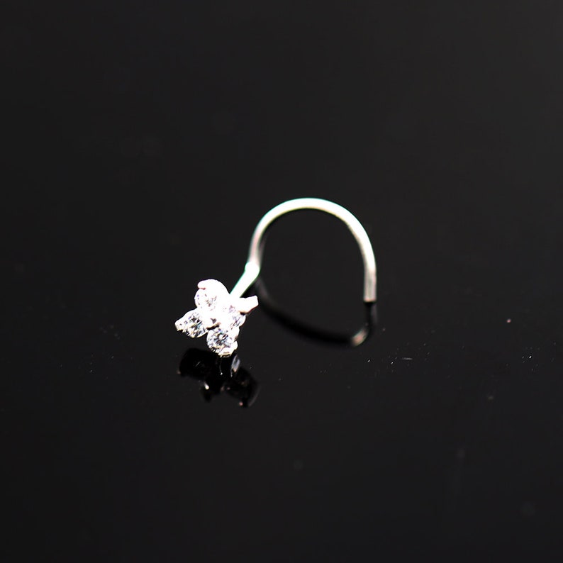 Thin Nose Ring Nose Screw or L Bend Nose Ring Sterling Silver Nose Stud Crystal Flower Nose Stud 22 Gauge