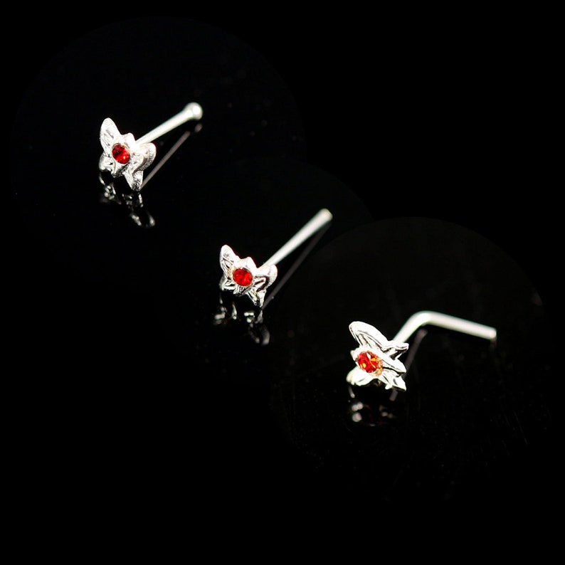 22 Gauge Nose Ring Straight Stud Sterling Silver Nose Ring Screw Nose Ring Nose Bone Stud Gemstone Butterfly Nose Ring 3 Piece Set
