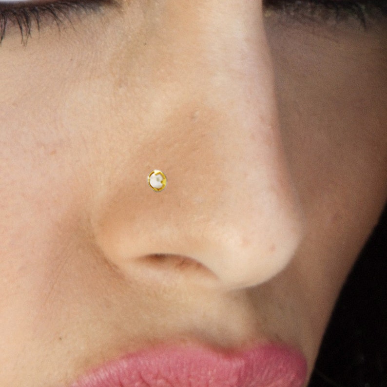 Pearl Nose Ring 9K Gold Nose Ring Screw Nose Stud 20G Nose Etsy