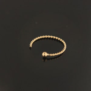 9ct Gold Nose Ring Hoop- Twisted Nose Ring- Open Nose Hoop- Tiny Nose Hoop- Thin Nose Ring- 22 Gauge Nose Ring