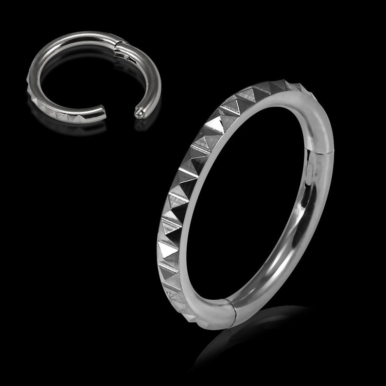 Hinged Segment Ring Surgical Steel 16G = 1.2mm hoop Pyramid laser Cut Design Septum Ring Cartilage Earring