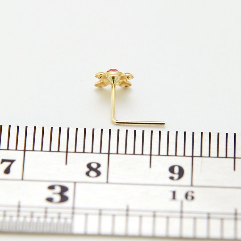 22 Gauge Nose Ring Dainty Nose Stud Pink Gemstone Nose Stud with Four Dots L Shaped Nose Ring Boho Nose Stud 9ct Gold Nose Ring