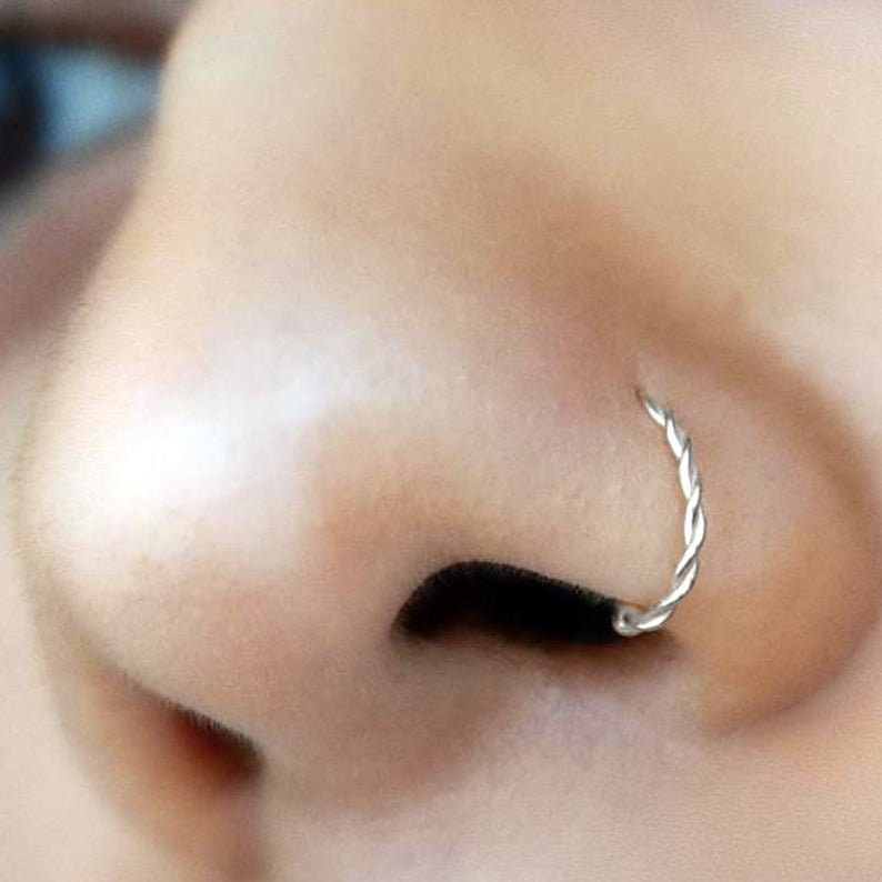 14ct Gold Twisted Nose Ring Open Nose Hoop Tiny Nose Ring Etsy