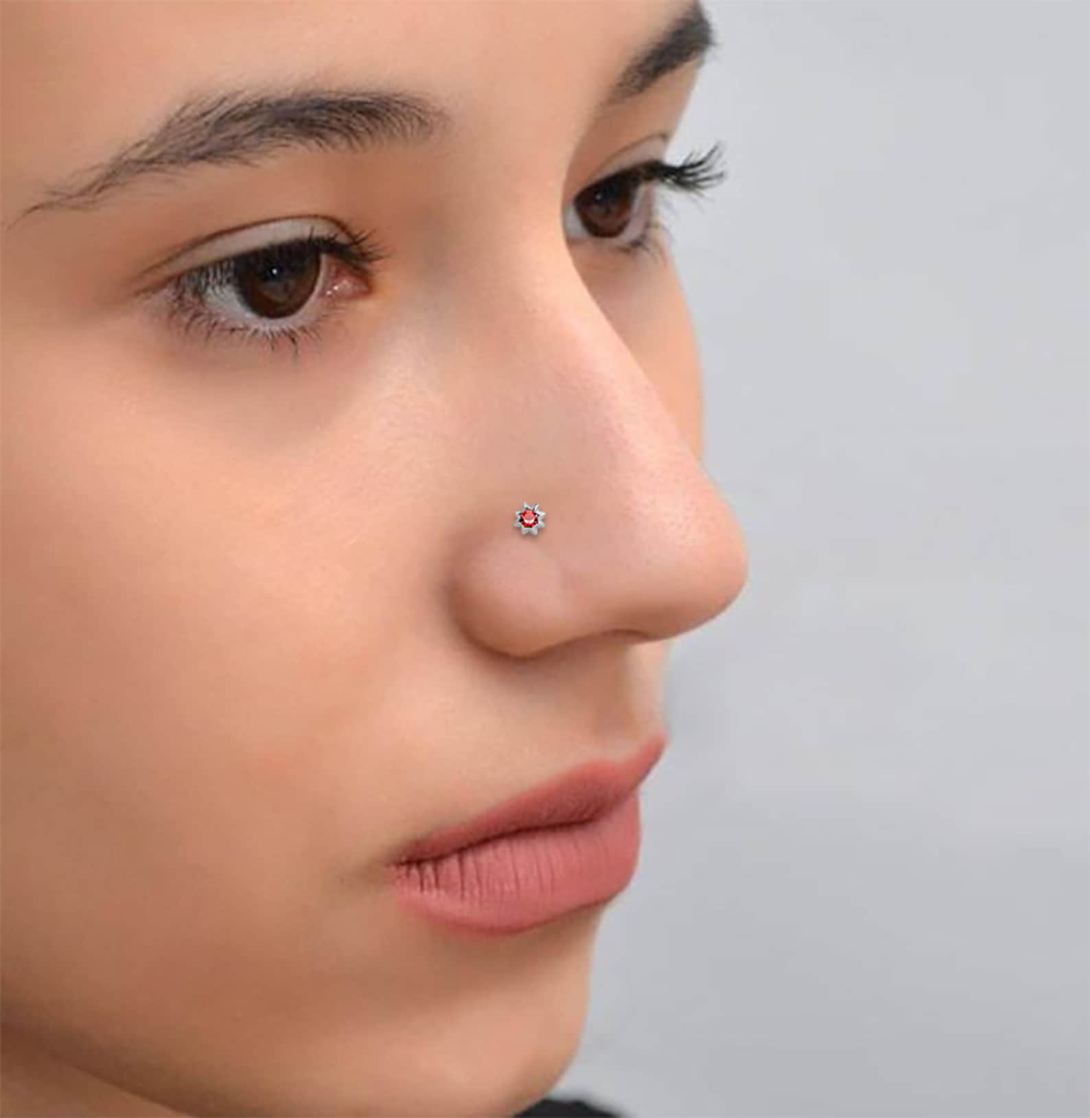 Flower with Gemstone Nose Stud Nose Bone/ L Shaped Nose Stud/ Etsy