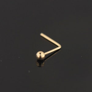 Gold Nose Ring with Gold Ball, 9ct -  L Shape Nose Stud -   Real Nose Piercing Jewelry  -  Cute L Shaped Nose Studs For Women  -