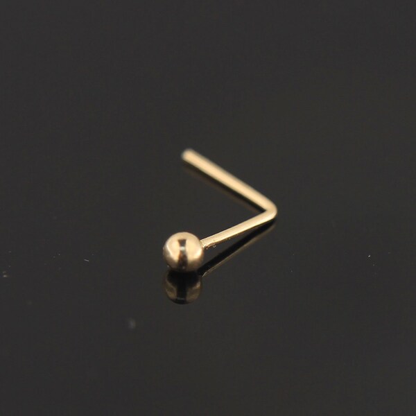 Tiny Nose Ring- 14k Gold Nose Ring- L Shaped Nose Stud- Nostril Piercing Ring- 22 Gauge Nose Ring