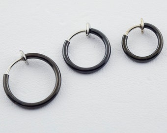 Black Fake Nose Ring/ Fake Cartilage Earring- Faux Nose Ring- Fake Piercing- Surgical Steel Hoops (Multiple Sizes Available)