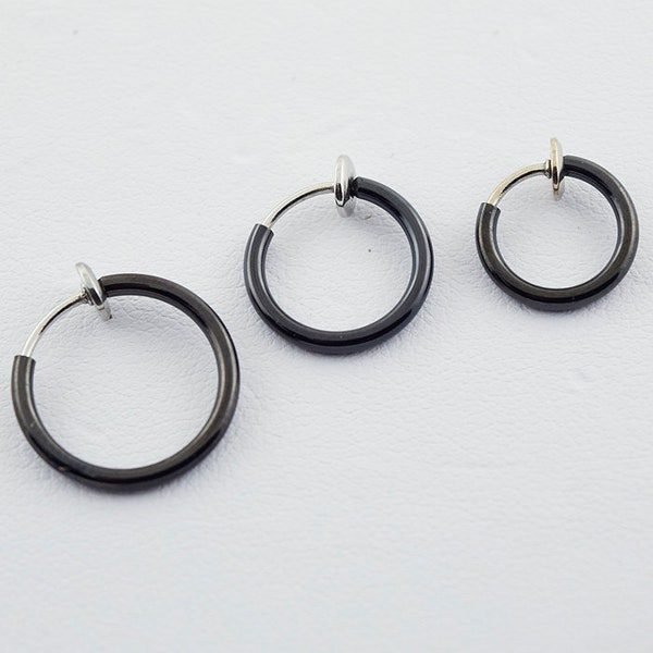 Black Fake Nose Ring/ Fake Cartilage Earring- Faux Nose Ring- Fake Piercing- Surgical Steel Hoops (Multiple Sizes Available)