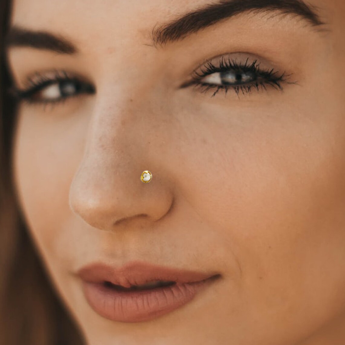 14ct Gold Nose Stud Pearl Nose Ring Gold Nose Screw Thin Etsy UK