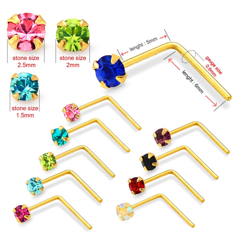 9ct Gold Nose Stud Light Blue Gemstone Nose Stud L Shape Etsy