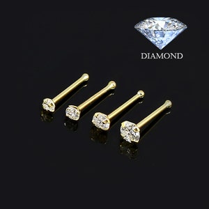 Diamond Nose Stud- 9K Solid Gold Nose Ring- Nose Bone Stud- Thin Nose Ring- 22 Gauge Nose Ring (G Colour/ SI1 Clarity Diamond)