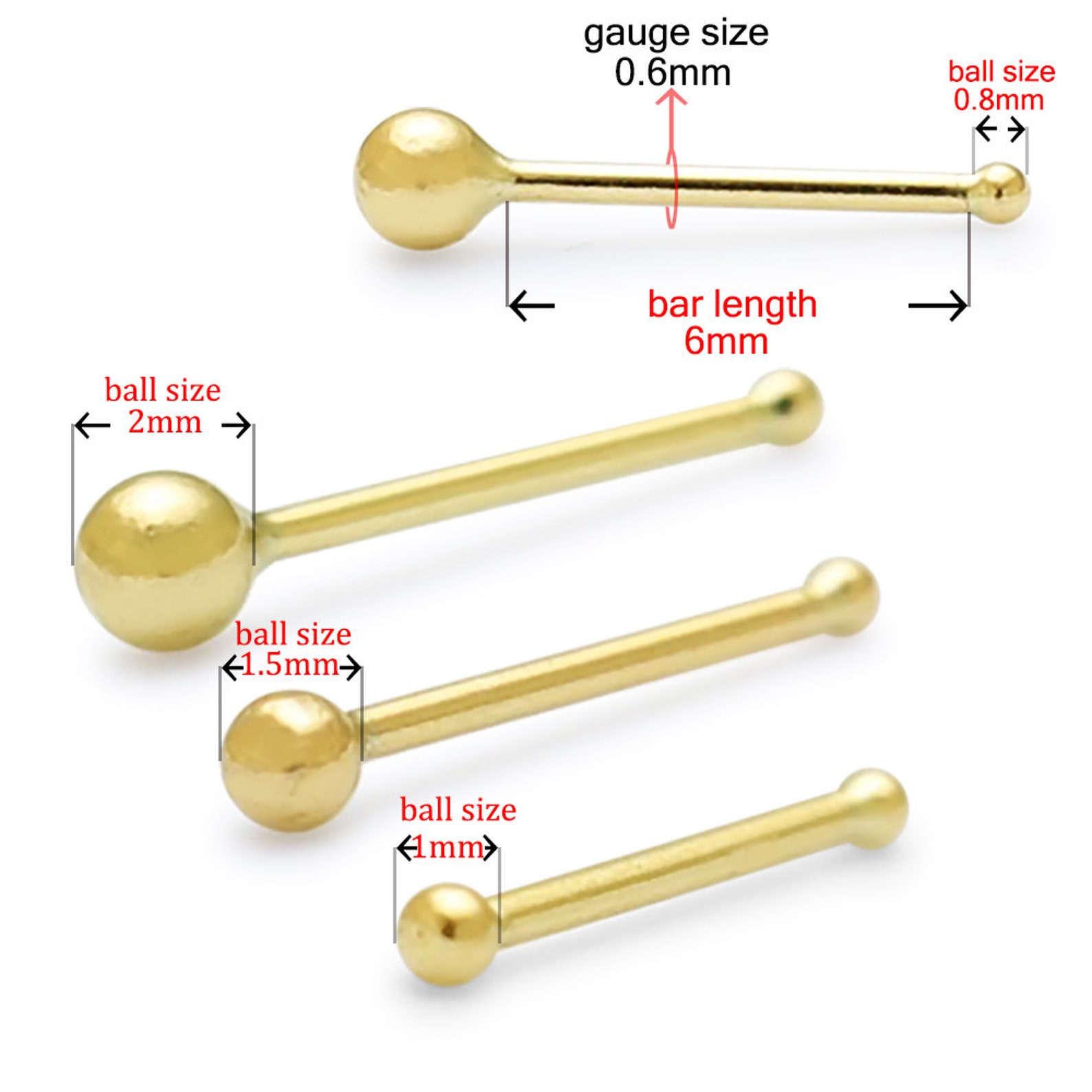 9ct Gold Nose Stud Ball Nose Stud Nose Bone Style Tiny Nose Etsy UK