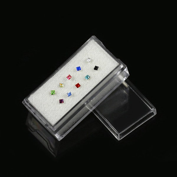 10 Sqaure Gemstone Nose Stud- Nose Bone Stud- Sterling Silver Nose Ring- Thin Nose Ring- 22 Gauge Nose Ring- 10 Pieces in Box