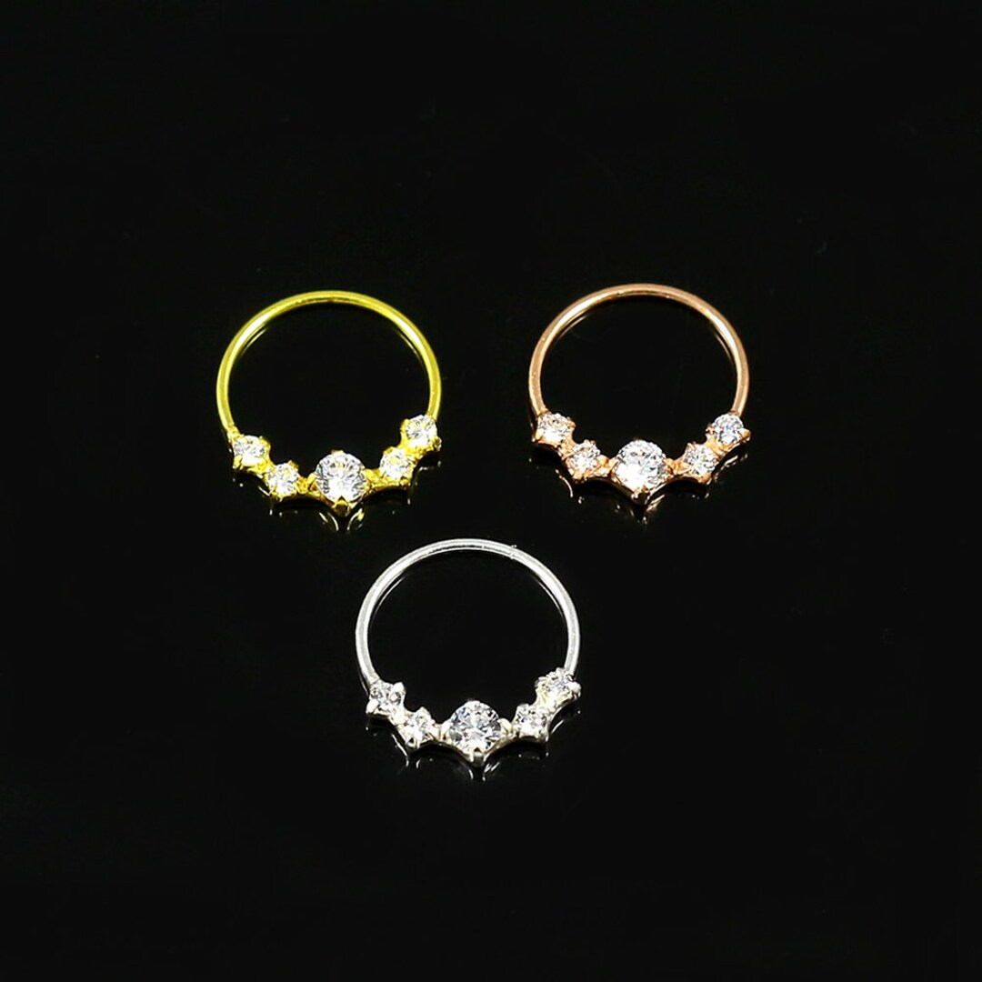 5 Crystal Nose Ring Sterling Silver Nose Ring Thin Nose Ring 22 Gauge Nose Ring available in