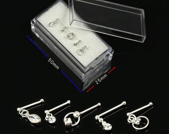 5 gemischte Sterling Silber Nasenstecker - Baumelnden Nasenring Bolzen - Edelstein Nasenstecker - Nase Piercing Ring - Dünner Nasenring - 22 Gauge Nasenring