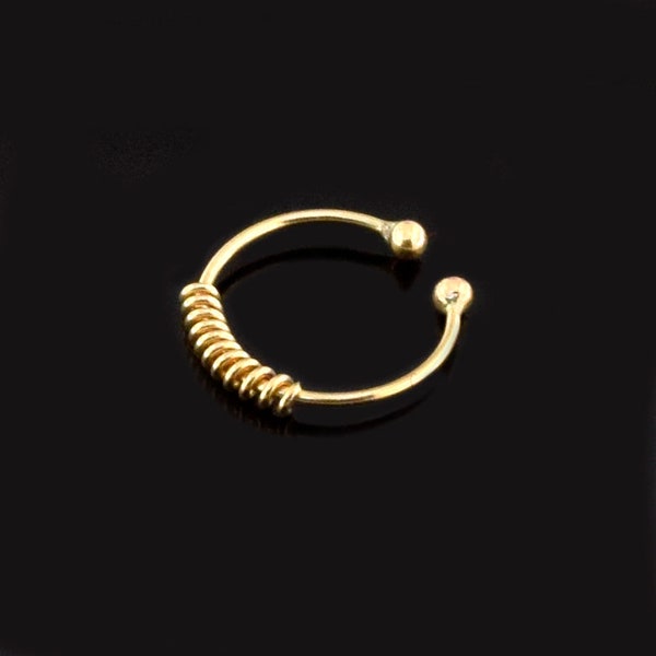 9ct Gold Septum Ring- Fake Septum Ring- Fake Septum Piercing- Faux Septum Ring- Spring Septum Ring- Thin Nose Hoop- 8mm, 22 Gauge
