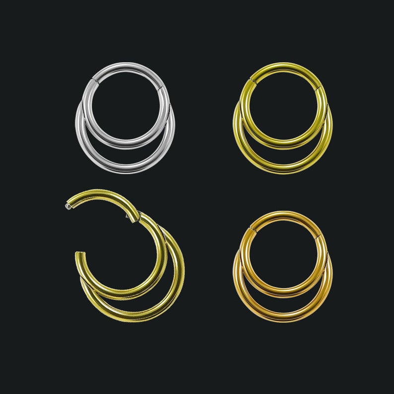 Layered Septum Clicker Cartilage Earring 16 Gauge Septum Ring Surgical Steel Hinged Septum Ring Double Septum Ring Multiple Colours