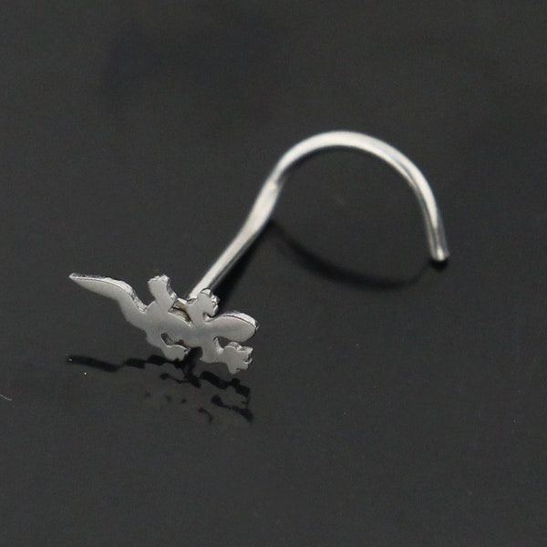 Lizard Nose Stud- Tiny Nose Ring- Unique Nose Rings- Nose Ring Stud- Surgical Steel Nose Screw- Nose Piercing Ring- 20 Gauge Nose Stud