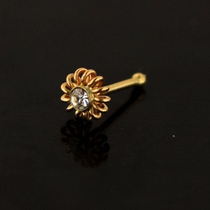 9ct Gold Nose Stud- Coil Flower Nose Stud- CZ Nose Stud- Nose Bone Style- Tiny Nose Stud- 22 Gauge Nose Ring