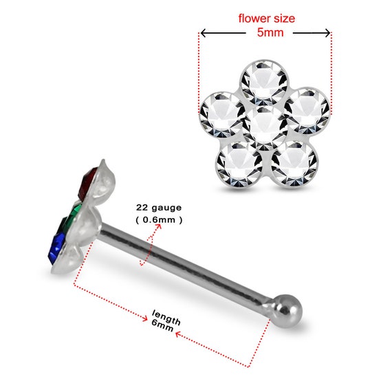 X 2 Sterling Silver  Crystal Flower ✔️ Bone End stud✔️Cartilage Tiny 