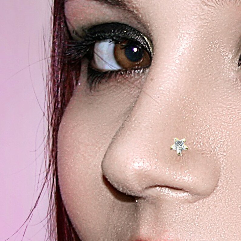 Gold Nose Ring With Cubic Zirconia Star 9ct L Shape Nose Etsy