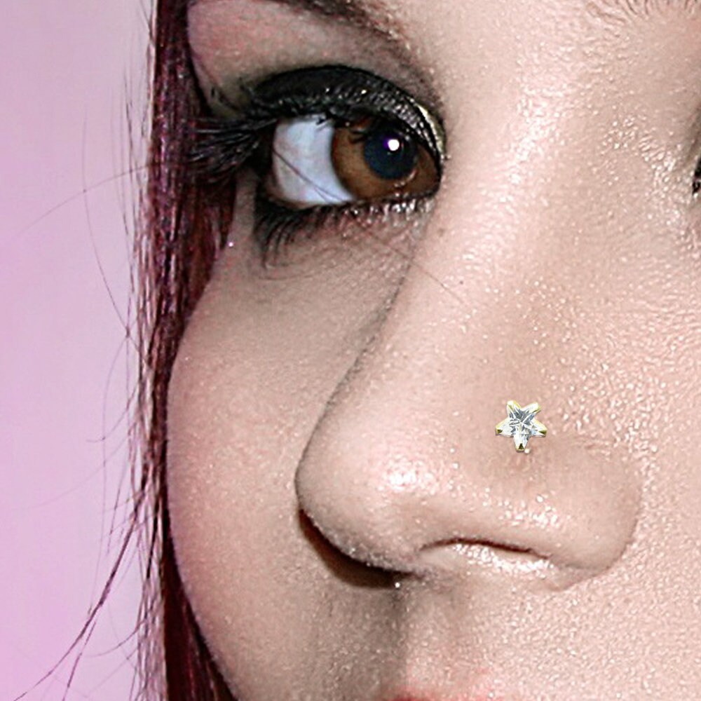 Gold Nose Ring With Cubic Zirconia Star 9ct L Shape Nose Etsy