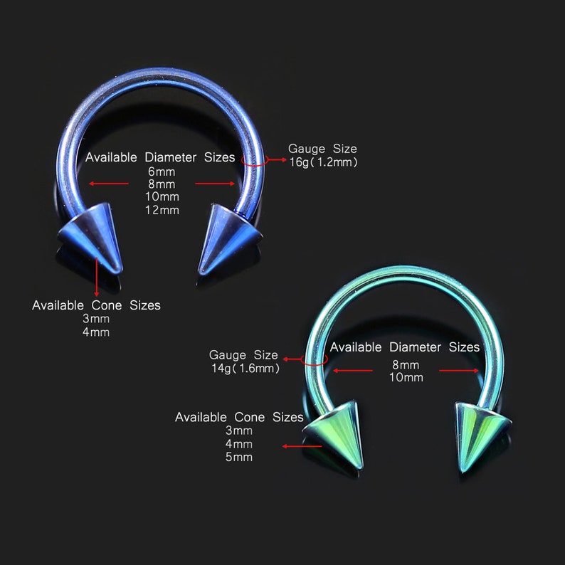 Horseshoe Barbell With Cones Titanium Septum Ring/ Eyebrow Ring/ Cartilage Earring Anodized Circular Barbell Earrings 14G/ 16G Barbell image 2