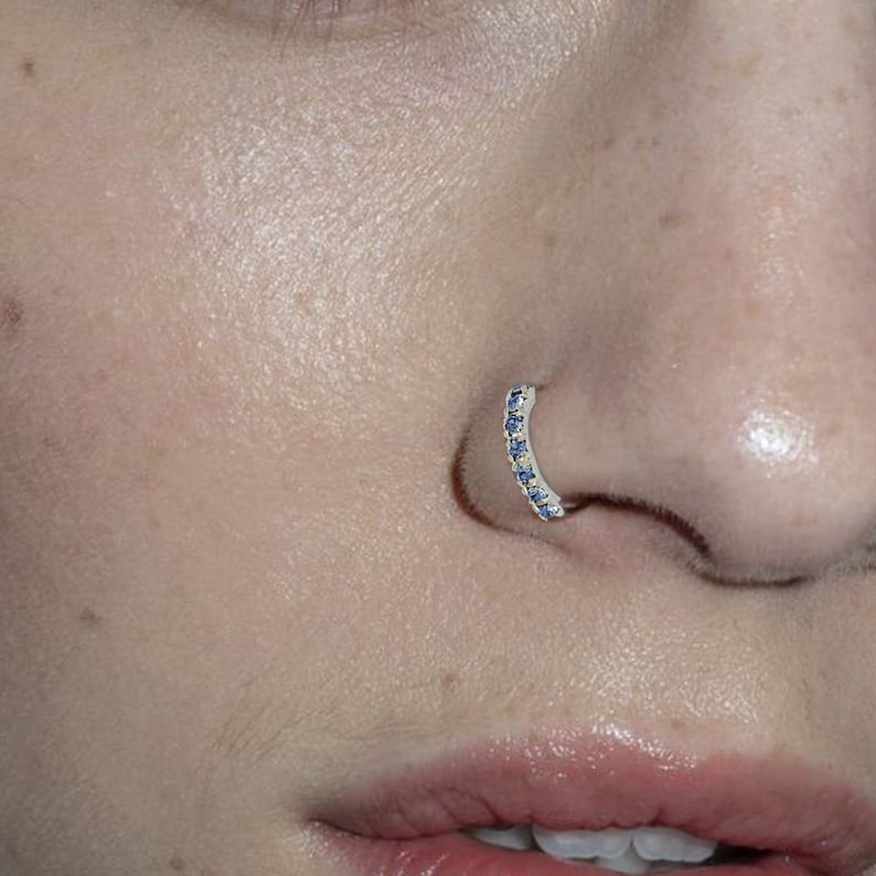 7 Gemstone Nose Hoop Sterling Silver Nose Hoop Thin Nose Etsy