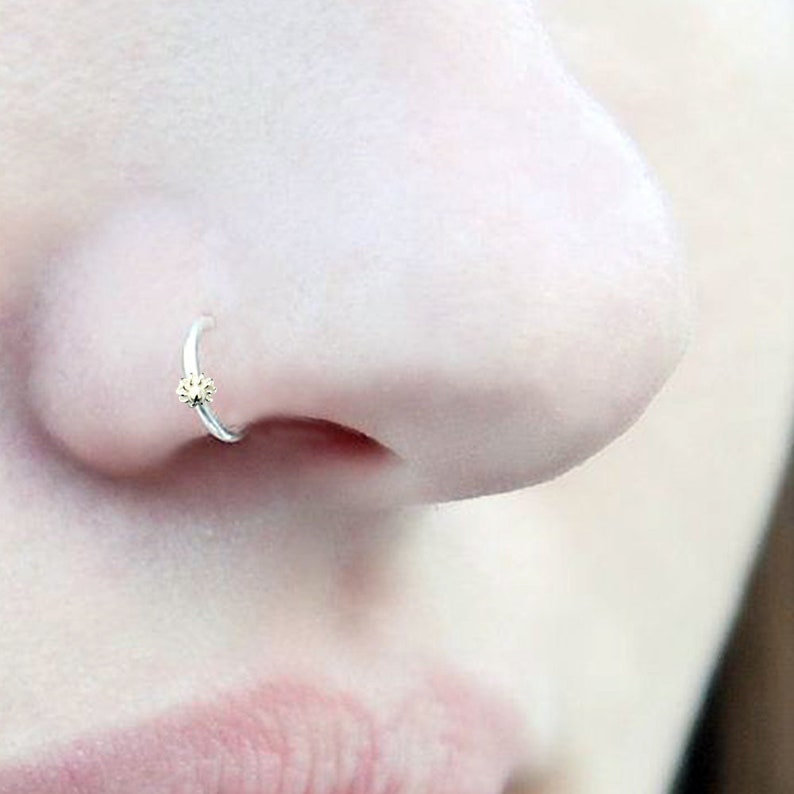 Silver Flower Nose Ring Dainty Nose Ring Sterling Silver Etsy