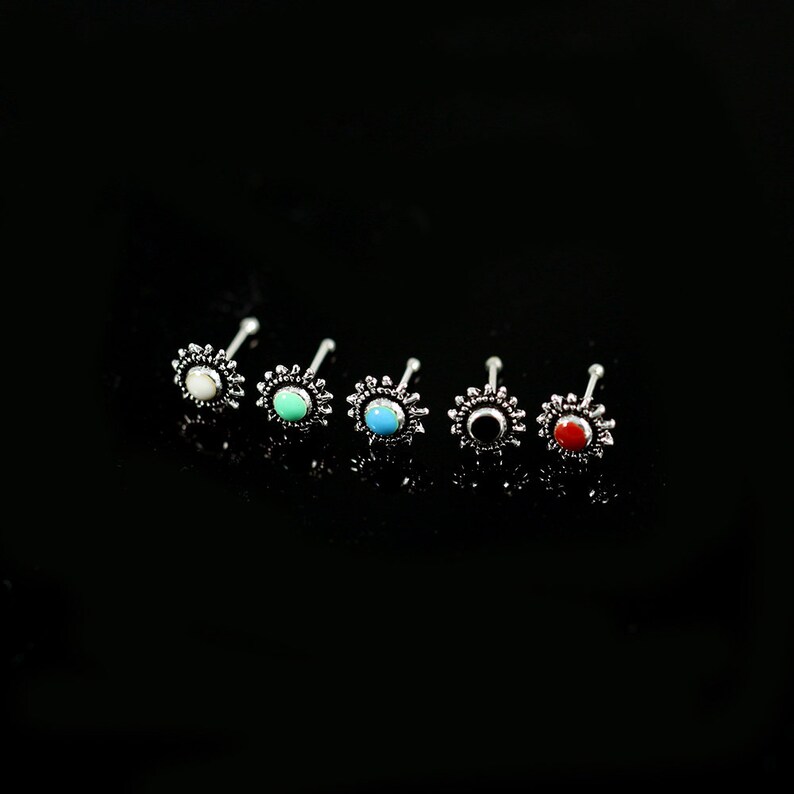 Tribal Nose Ring Nose Bone Bali Sun Nose Stud Multiple Colours Available 22G Nose Stud Thin Nose Ring Sterling Silver Nose Stud