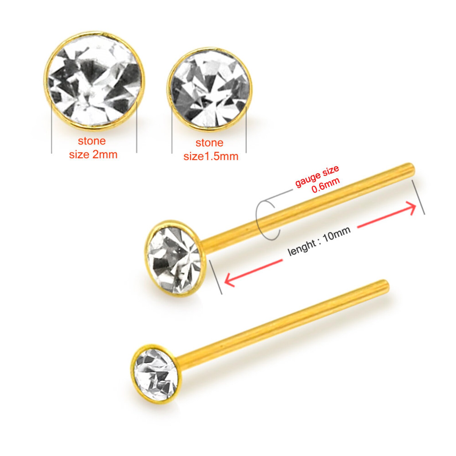 9ct Gold Nose Stud Clear Crystal Nose Ring Gemstone Nose Etsy UK