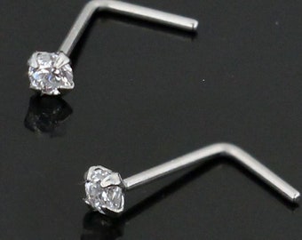 CZ Gemstone Nose Stud- L Shaped Nose Stud- Surgical Steel Stud- 22 Gauge Nose Ring