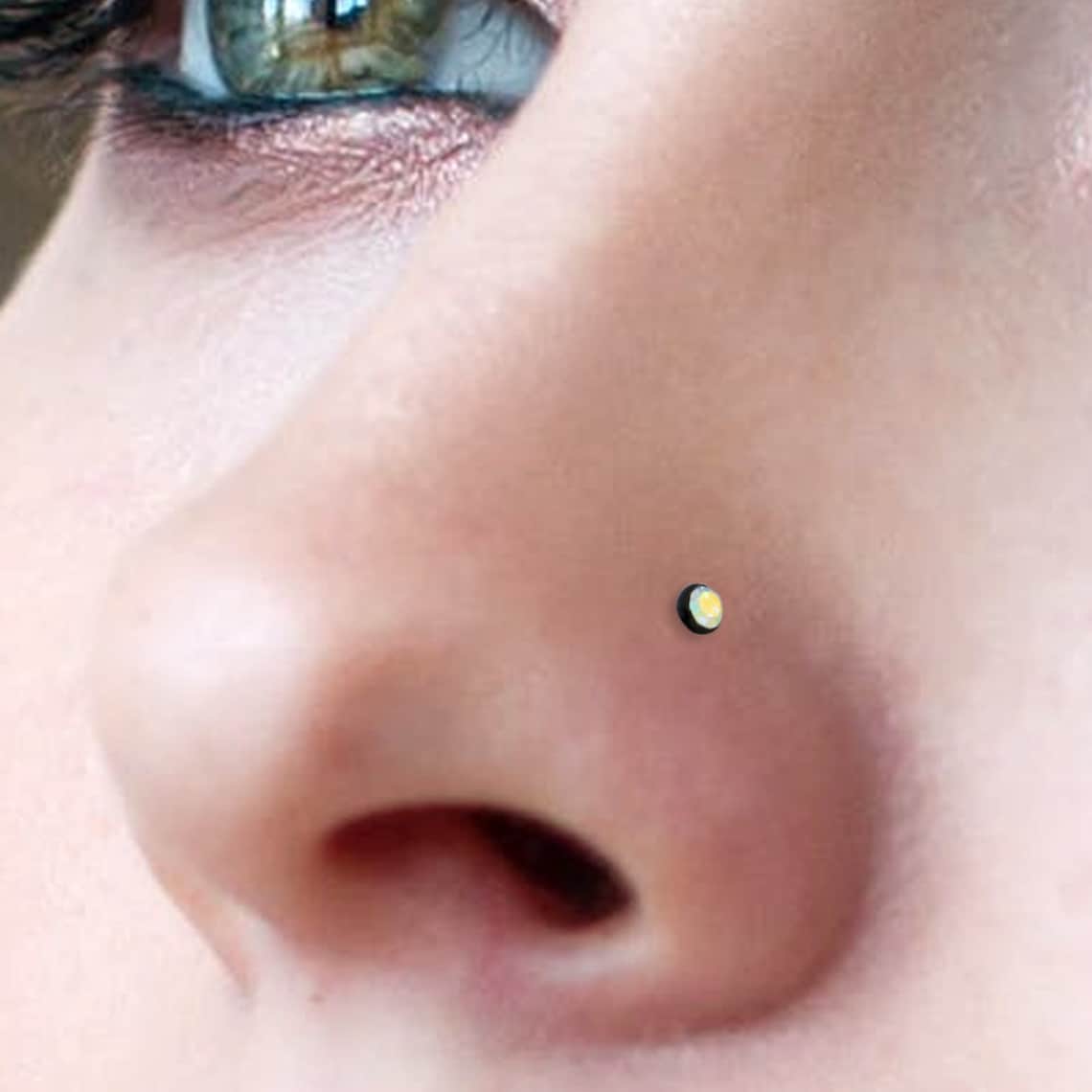 Gemstone Nose Stud Black Nose Stud Steel Nose Ring Screw Etsy