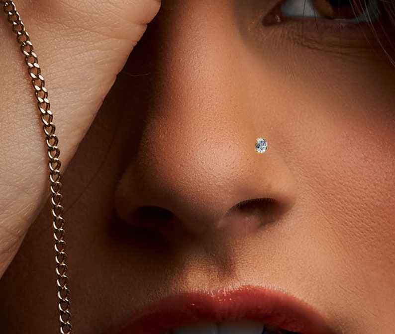 Rose Gold Nose Stud With Round Cubic Zirconia Stone 14ct L Etsy