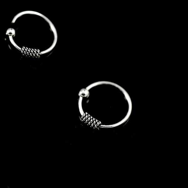 Unique Nose Ring with Wrapped Rope Design- Oxidized Sterling Silver Nose Ring- Twist Open Thin Nose Ring- 22 Gauge Nose Ring